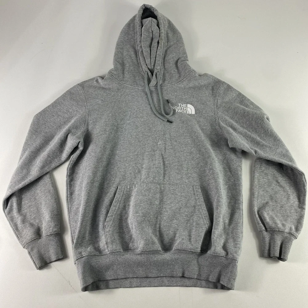 North Face Hoodie Mens Medium Gray Pullover Sweatshirt Never Stop Exploring Logo